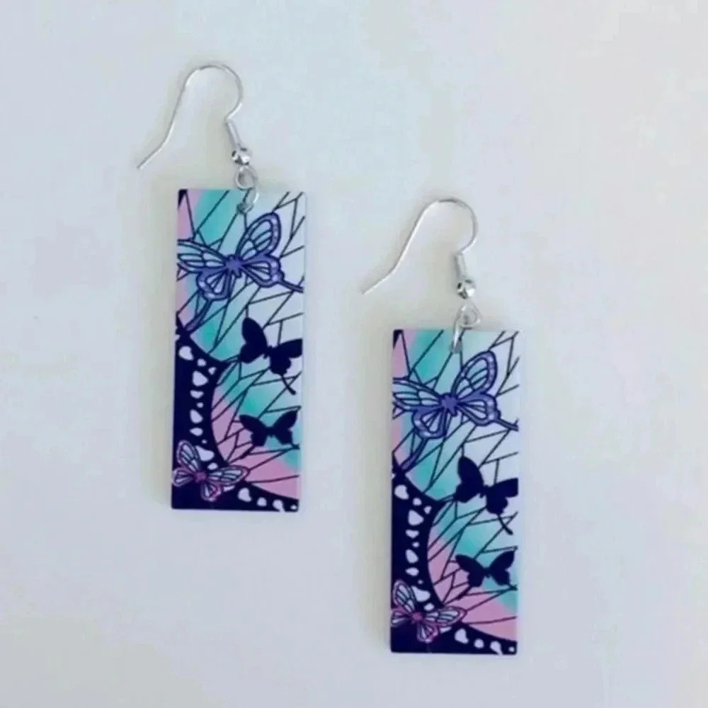 Retro Pop Asian Anime Style Rectangle Resin Earrings 4 NWT - Picture 2 of 3